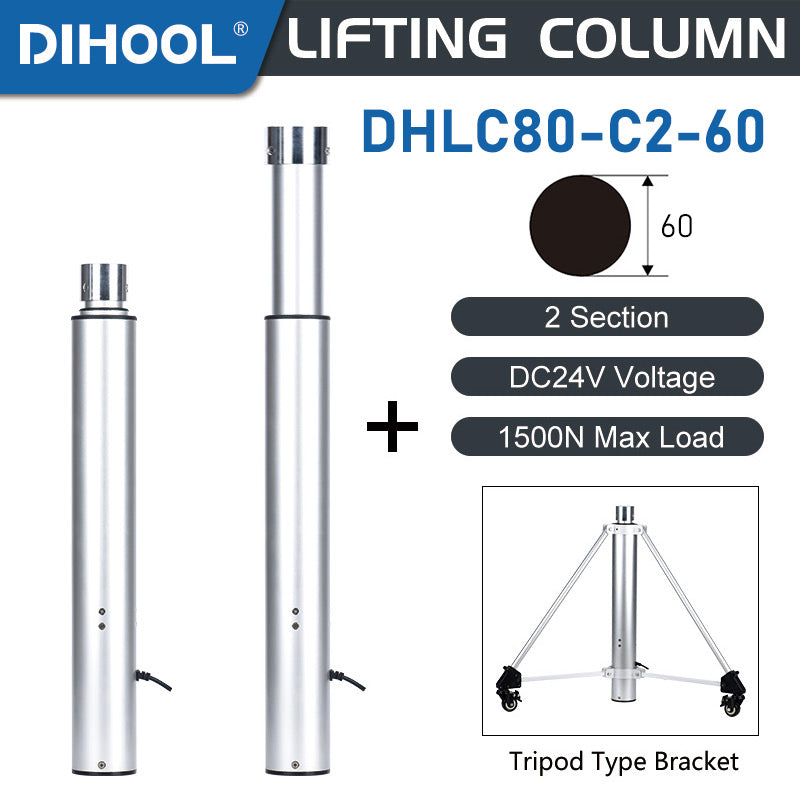 Electric Lifting Column 2 Sections 24V DC Motor 1500N 330LB Load - DHLC80-C2-60