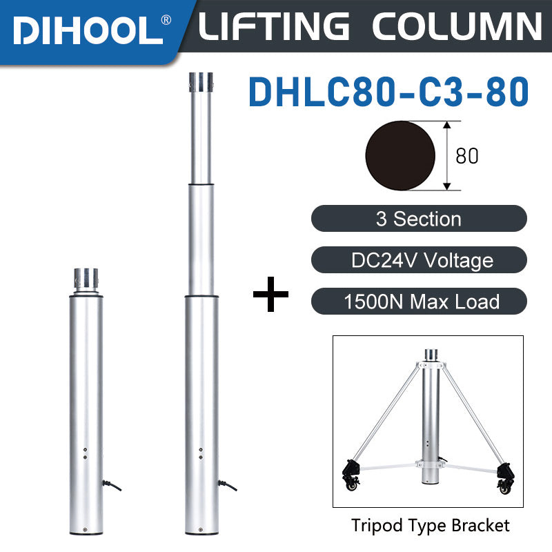 Electric Lifting Column 3 Sections 24V DC Motor 1500N 330LB Load - DHLC80-C3-80