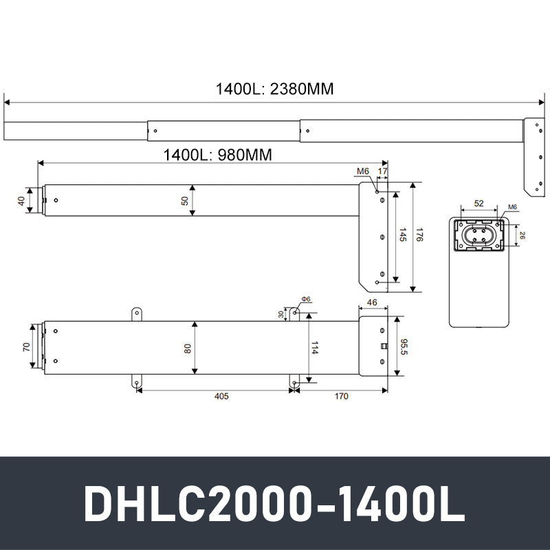 Electric Lifting Column 24V-32V DC Motor 2000N 440LB Load - DHLC2000-Hall-HS1-1V1