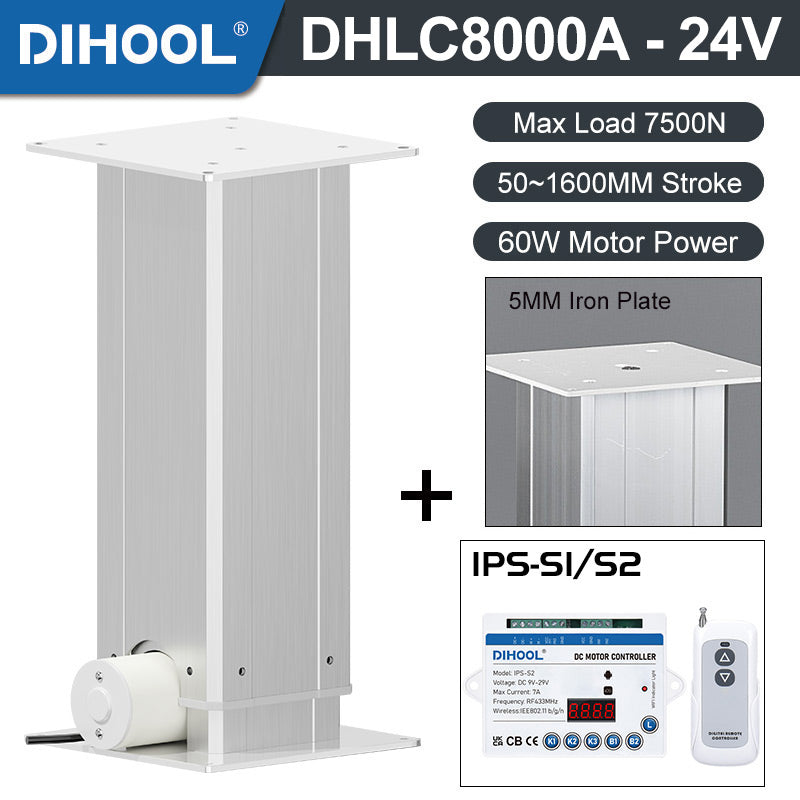 Electric Lifting Column 24V DC Motor 7500N 1650LB Load With Controller - DHLC8000-A