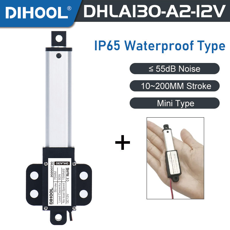 DHLA130 IP65 Waterproof Micro/Mini Linear Actuator 12V DC Motor 180N 40LB Load - DHLA130-IP65-A2-12V