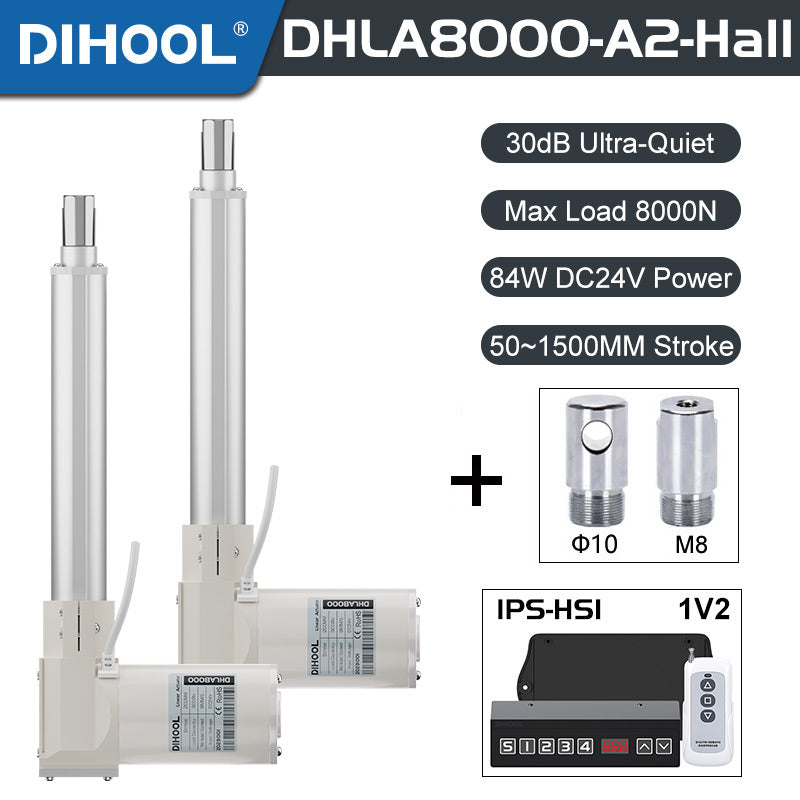 Hall Electric Linear Motion Actuator 24V DC Motor 8000N 1760LB Load - DHLA8000-A2-Hall-HS1-1V2