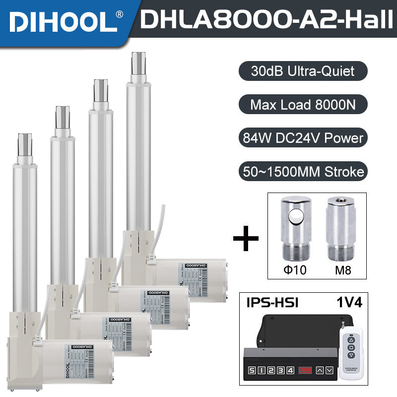 Hall Electric Linear Motion Actuator 24V DC Motor 8000N 1760LB Load - DHLA8000-A2-Hall-HS1-1V4