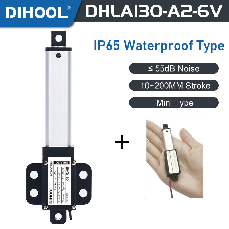 DHLA130 IP65 Waterproof Micro/Mini Linear Actuator 6V DC Motor 180N 40LB Load - DHLA130-IP65-A2-6V