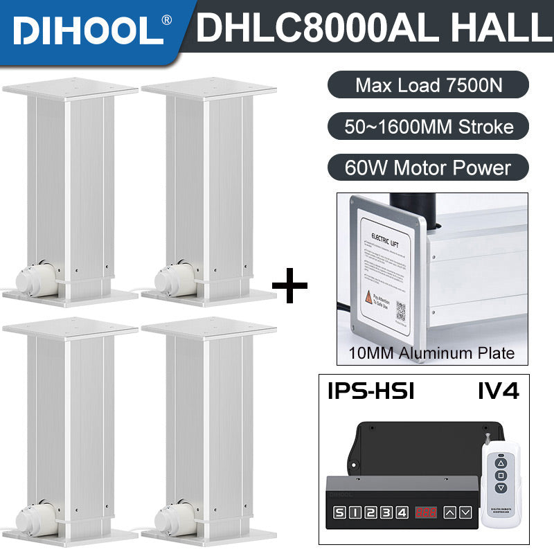Electric Lifting Column 24V DC Motor 7500N 1650LB Load - DHLC8000-AL-Hall-HS1-1V4