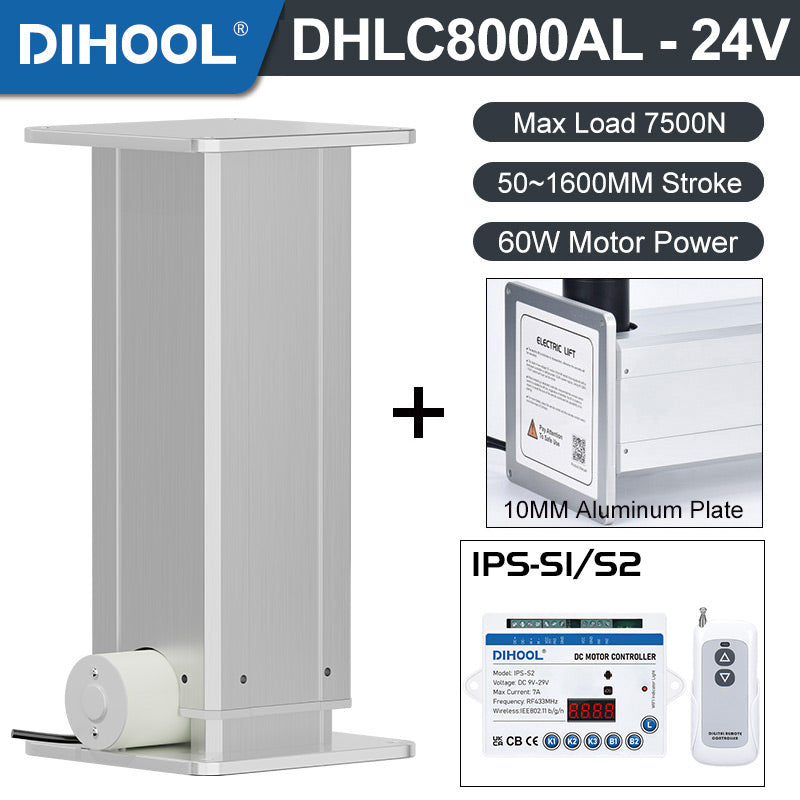 Electric Lifting Column 24V DC Motor 7500N 1650LB Load With Controller - DHLC8000-AL