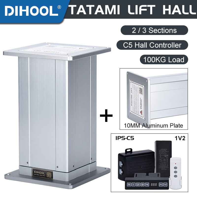 Tatami Lifting Column Aluminum Plate 29V~32V DC Motor 1V2 Hall Controller 1600N 352LB Load - DHLCE-AL-Hall-C5