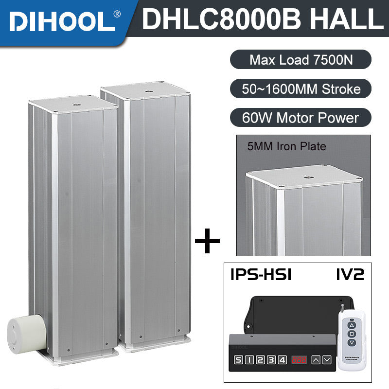 Electric Lifting Column 24V DC Motor 7500N 1650LB Load - DHLC8000-B-Hall-HS1-1V2