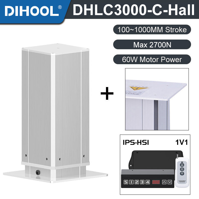 Electric Lifting Column 24V DC Motor 2700N 594LB Load - DHLC3000-C-Hall-HS1-1V1