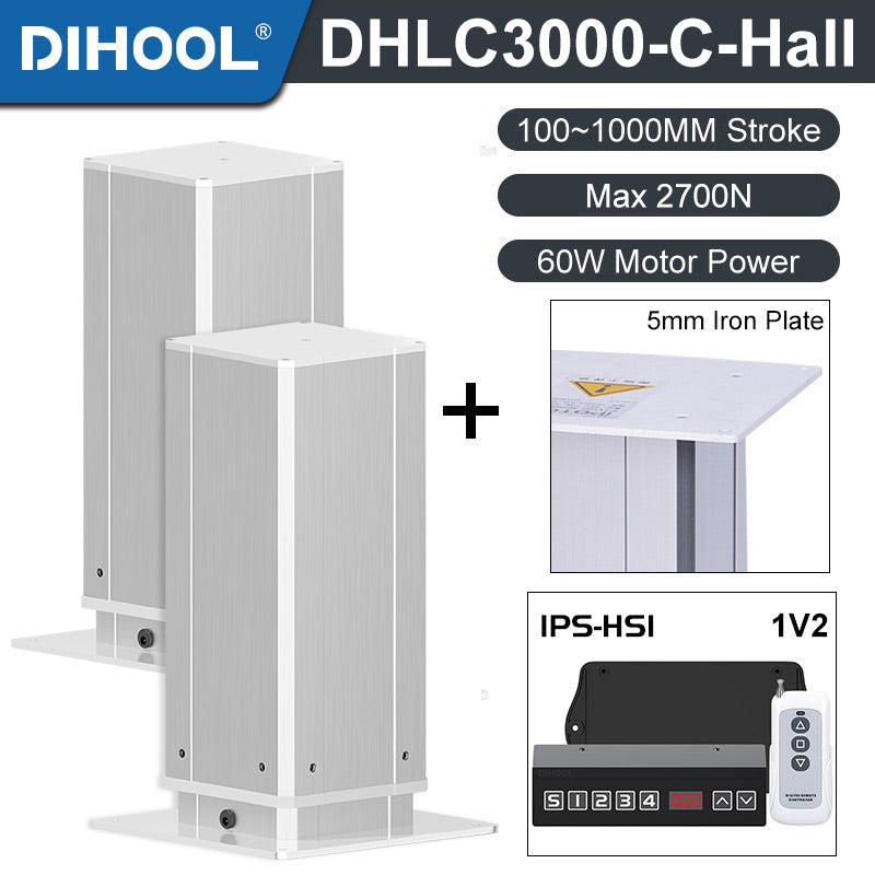 Electric Lifting Column 24V DC Motor 2700N 594LB Load - DHLC3000-C-Hall-HS1-1V2