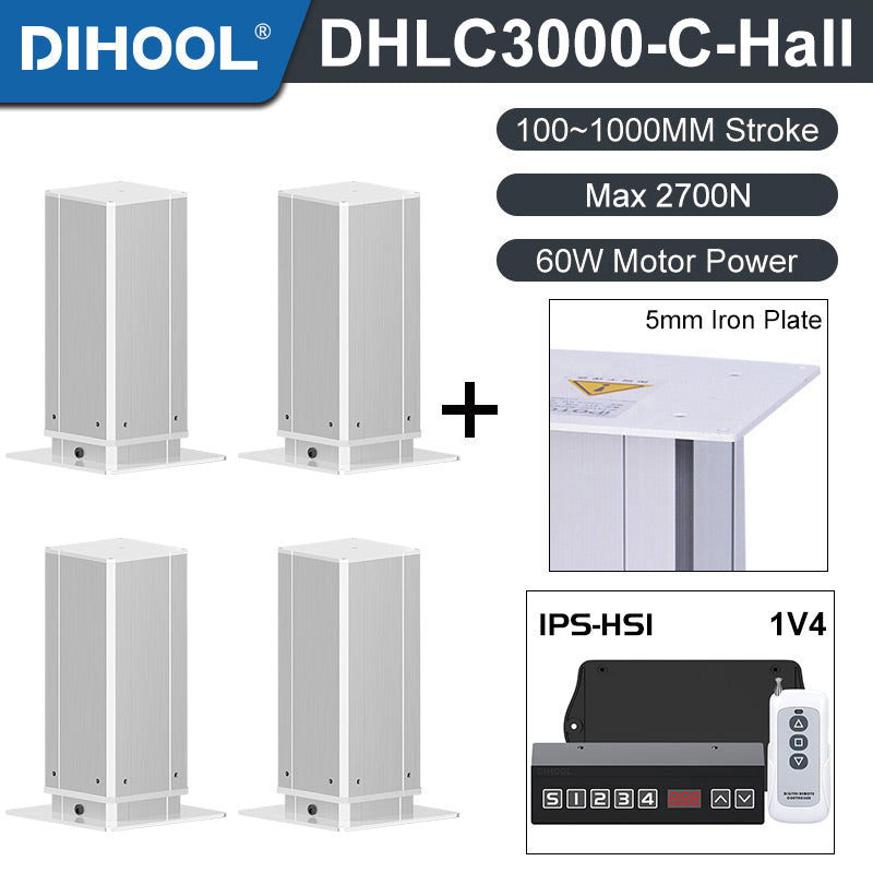 Electric Lifting Column 24V DC Motor 2700N 594LB Load - DHLC3000-C-Hall-HS1-1V4