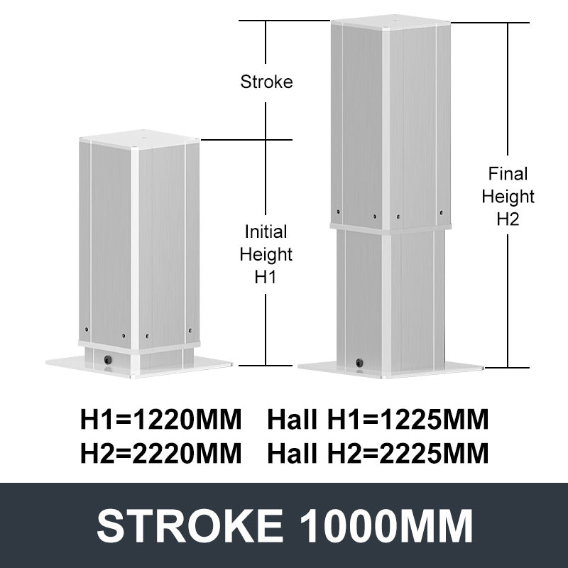 Electric Lifting Column 24V DC Motor 2700N 594LB Load - DHLC3000-C-Hall-HS1-1V4