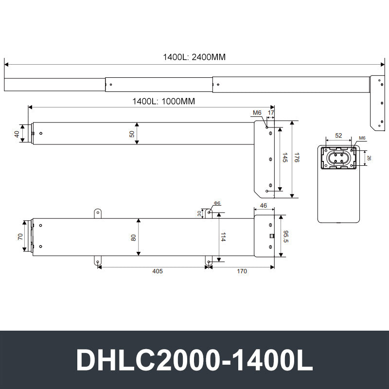 Electric Lifting Column 24V-32V DC Motor 2000N 440LB Load 1V4 - DHLC2000-Hall-HS1-1V4