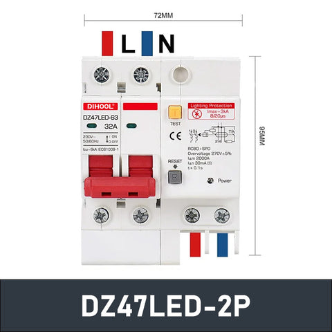 DZ47LED-2P Residual Current Circuit Breaker RCBO 10-63A